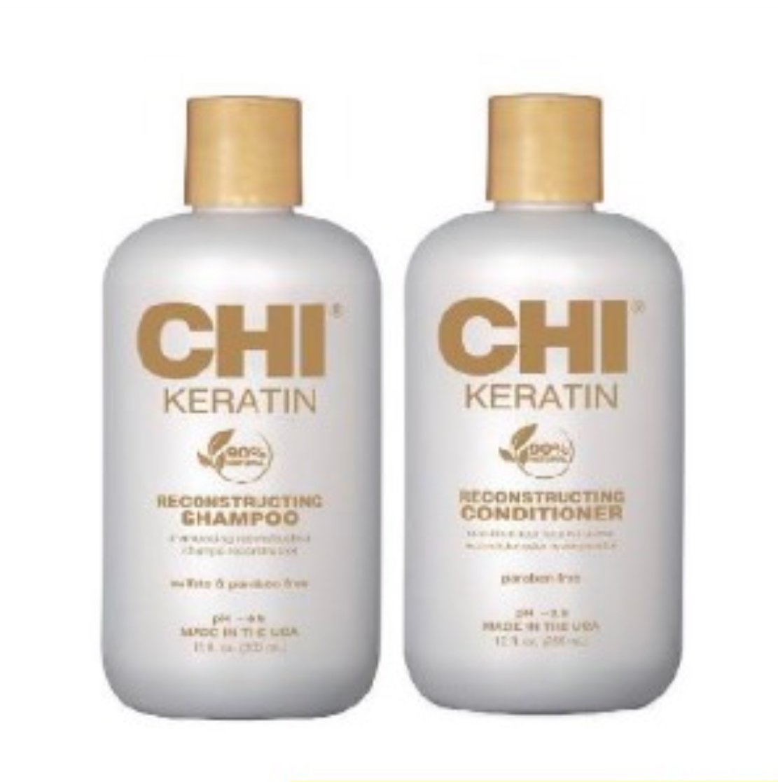 CHI KERATIN komplekts: šampūms matu atjaunošanai+kondicionieris 355ml.