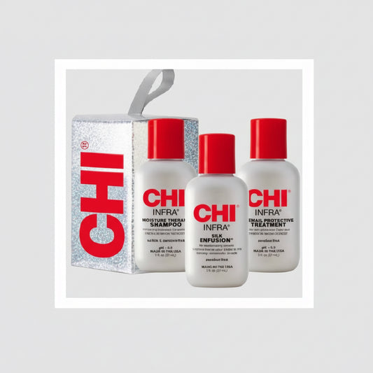 CHI Infra hair care product set with bottles and box 